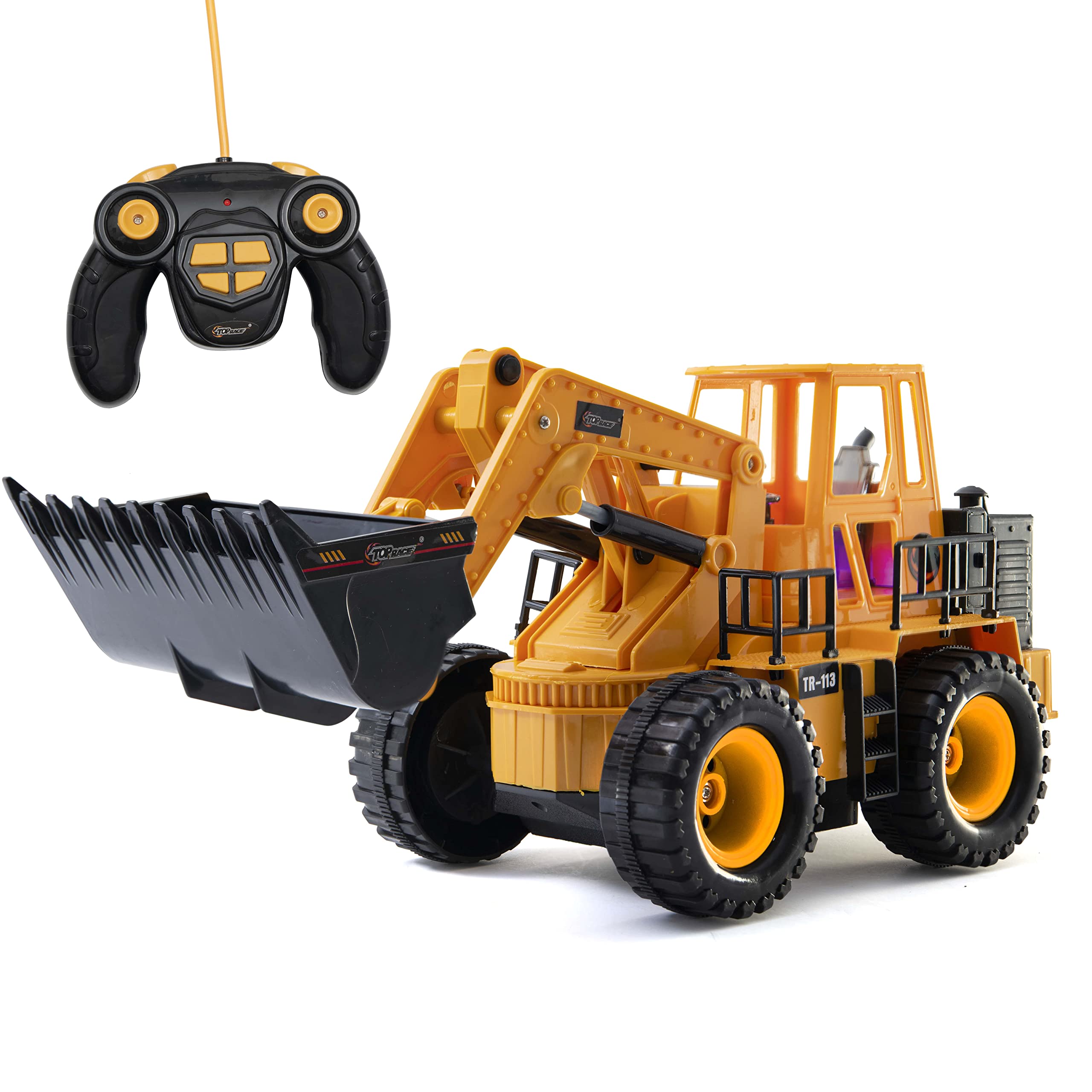 Top Race Remote Control RC Construction Bulldozer Toy Tractor Truck Front Loader Excavator Vehicle 5 Channel Full Functional Radio Controlled Toys Digger for Kids Boys Ages 3+ Lights & Sounds Tr-113, Orangeyellow