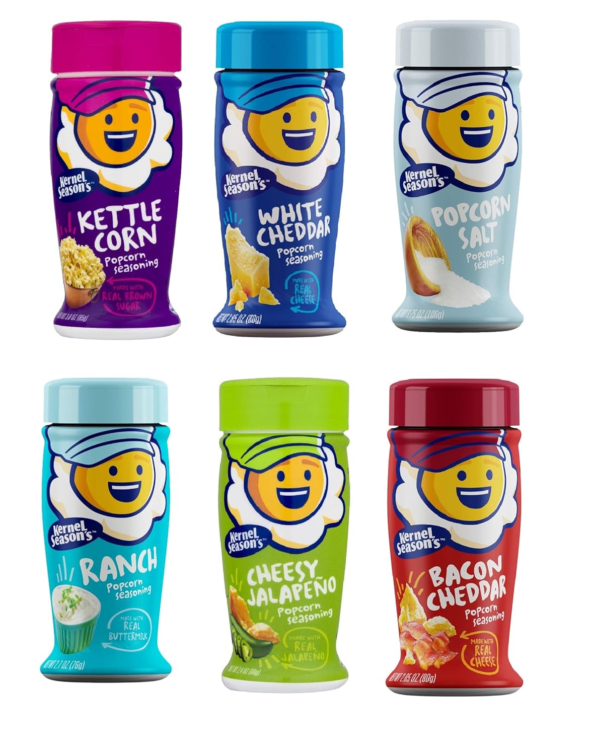 Kernel Season's Popcorn Seasoning 4 Flavor Variety Bundle: (1) Kernel Season's White Cheddar Popcorn Seasoning, (1) Kernel Season's Nacho Cheddar Popcorn Seasoning, (1) Kernel Season's Garlic Parmesan Popcorn Seasoning, and (1) Kernal Season's Butter Popcorn Seasoning, 2.85 Oz. Each : Grocery & Gourmet Food