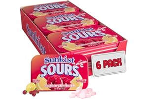 BIG SKY Sunkist Sours Raspberry Lemonade Candy | Sugar Free, Natural Fruit Flavor, 100% of Daily Vitamin C | Kosher Certified, Vegan, Gluten Free | Aspartame & Xylitol Free | 50 Count Tin (Pack of 6)