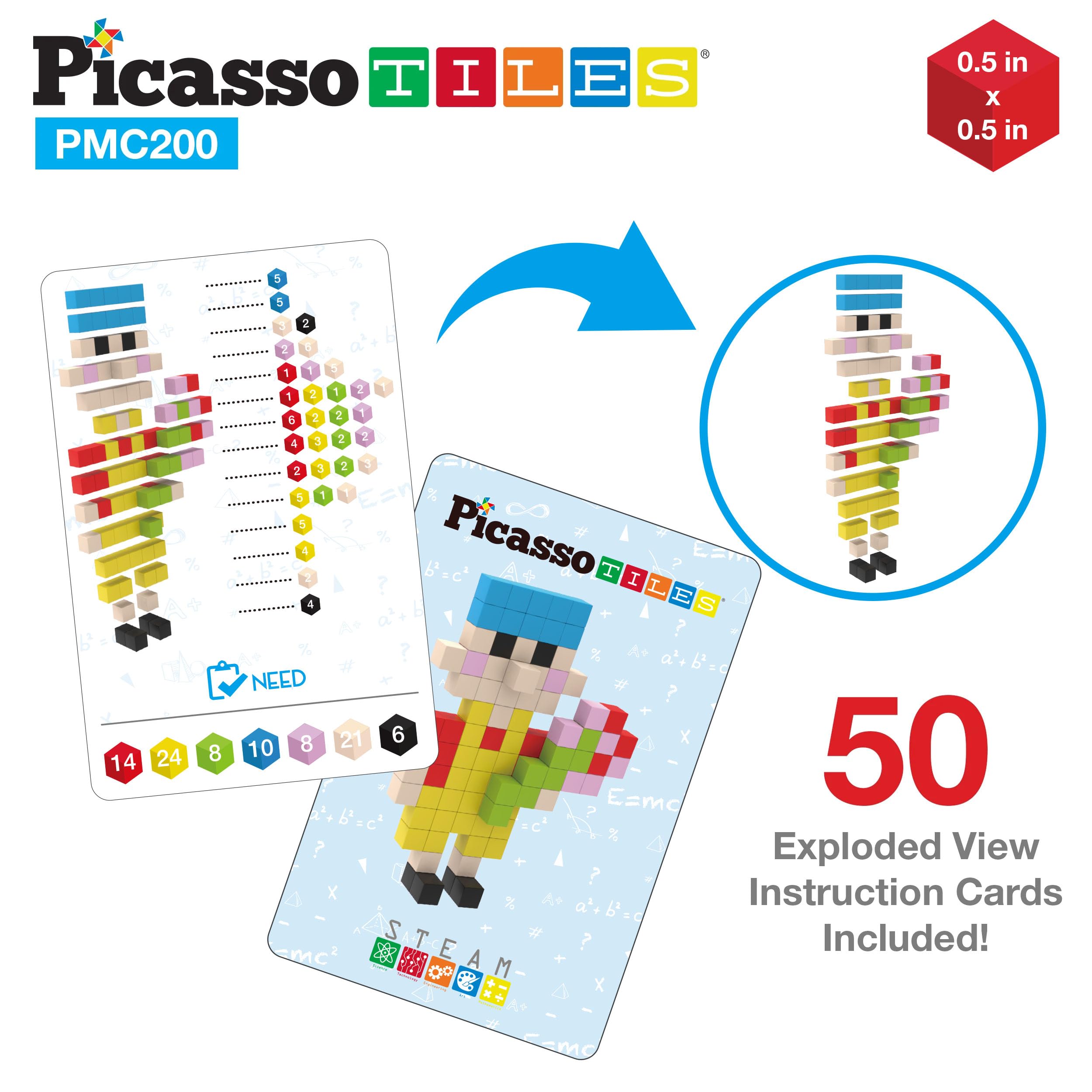 Picasso Cubes 0.5” Pixel Magnetic Puzzle Cube 200 Piece Mix & Match Sensory Toys STEAM Education Learning Building Block Magnets Children Construction Toy Set Stacking Magnet Creative Kit PMC200