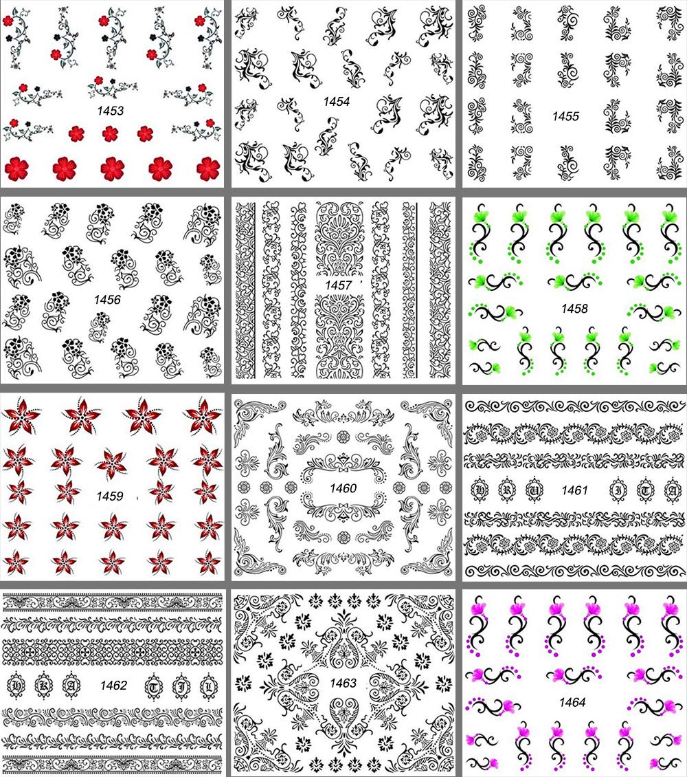Nail Water Decals Nail Art Stickers for Women Nail Decorations Black Lace Slide Tattoo Papers - Butterfly, Flower, Cat, Long Vine - Toenail Accessories - 40 Sheets Assorted Designs - DIY Styling: Beauty