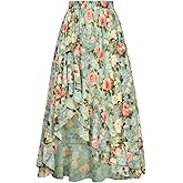 Scarlet Darkness Women's Renaissance Skirt Floral Print High Waist Ruffle Boho Maxi Skirts