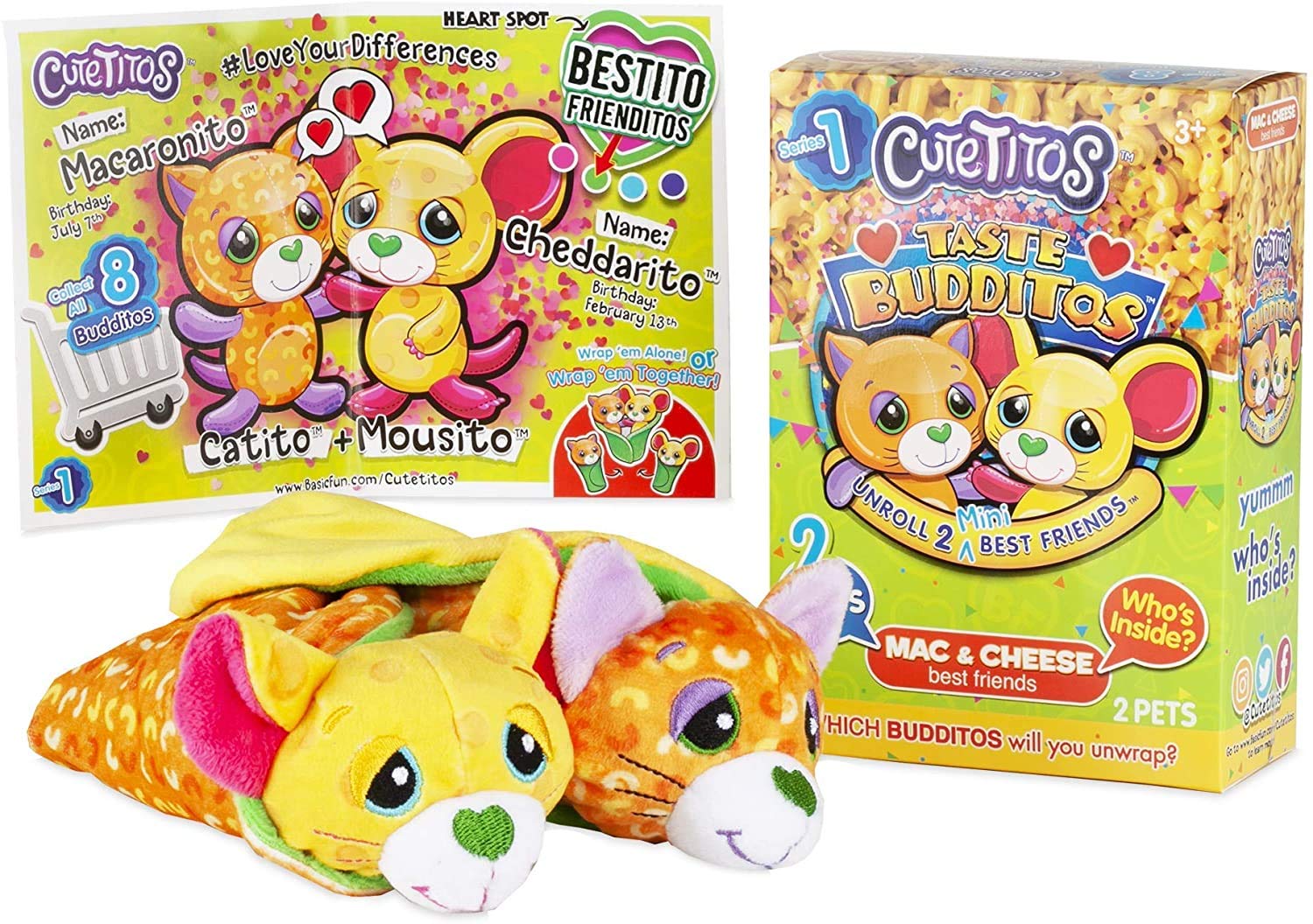Cutetitos 39227 Budditos Food Pairings Series, Mac N Cheese Edition, 25 Inch Cuddly Toys, Best Friend Teddy, Soft Toys for Girls and Boys Suitable for Children Aged 3 +