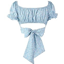 COOUFE Women's Crop Tops Ruffle Short Sleeve Tie