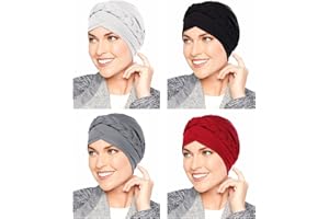 WULIQIUQIU 4 Pieces Hijab Braid Silky Turban Hats for Women Cancer Chemo Beanies Bandana Headwrap Cap