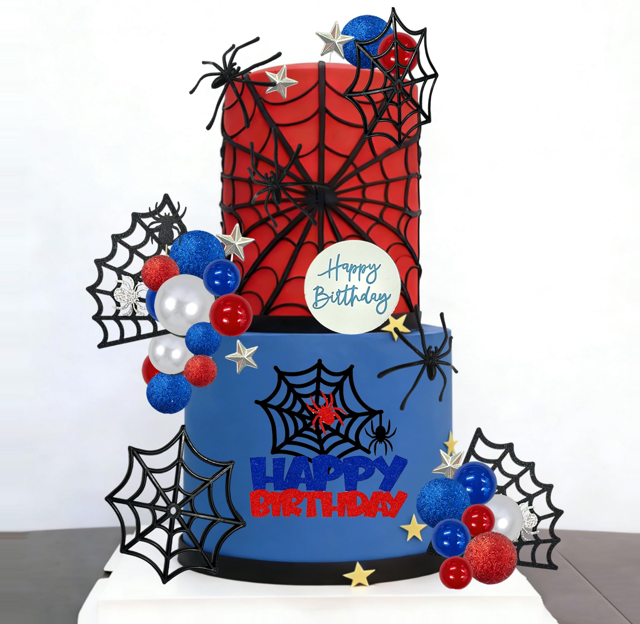 Tyotrbs Superhero Birthday Cake Decoration Superhero Party Favors Cupcake Decor Spider Cake Decoration Spider Birthday Party (Silver-blue)