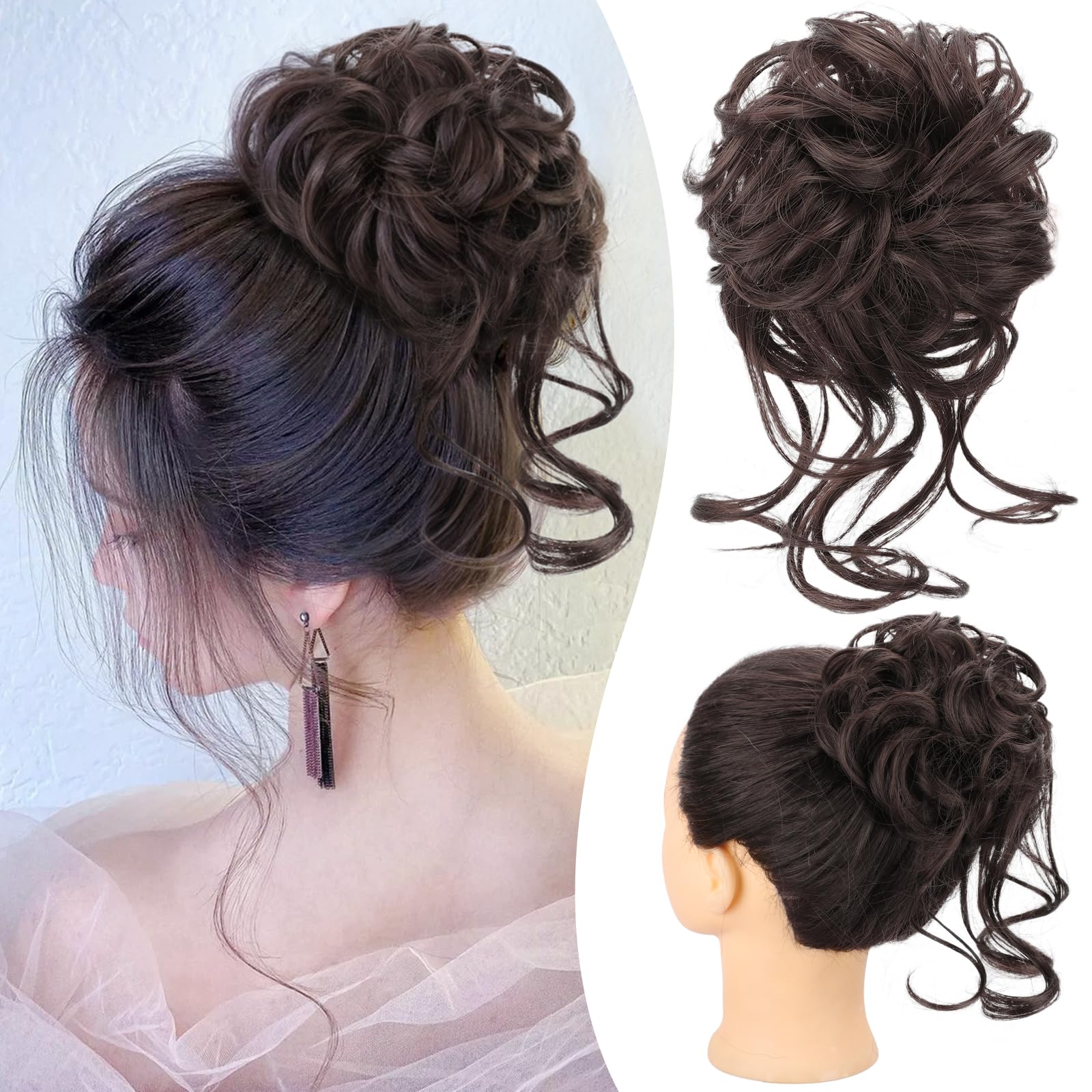 Photo 1 of HMD Messy Bun Hair Piece Messy Hair Bun for Women Tousled Updo Hair Extension Wavy Curly Bun Hair Piece Synthetic Hair Bun Scrunchie for Daily Wear(6A)