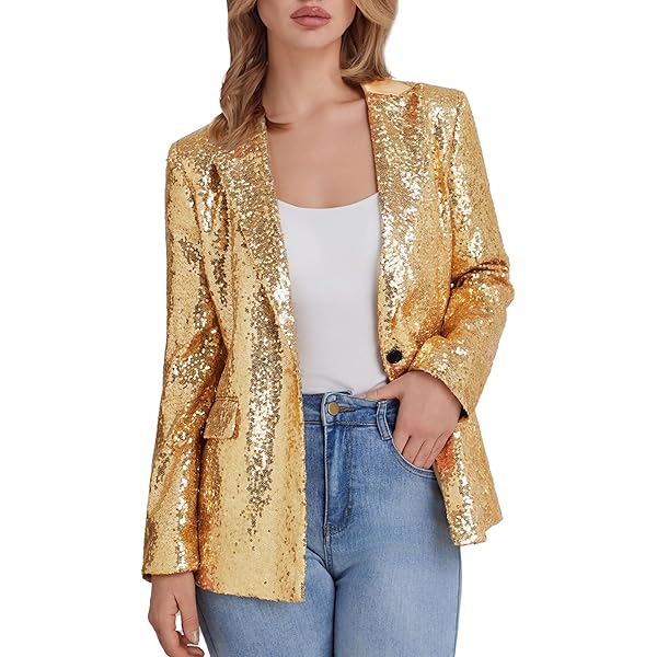 gold dress jacket women's Women's Shiny Sequin Open Front Blazer Evening Party Sparkly Long Sleeve  Slim Cardigan Coat Notch Lapel Suit Jackets Gold at Amazon Women's Clothing  store