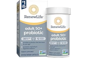 Renew Life Probiotic Adult 50 Plus Probiotic Capsules, Daily Supplement Supports Urinary, Digestive and Immune Health, L. Rhamnosus GG, Dairy, Soy and gluten-free, 30 Billion CFU, 30 Count
