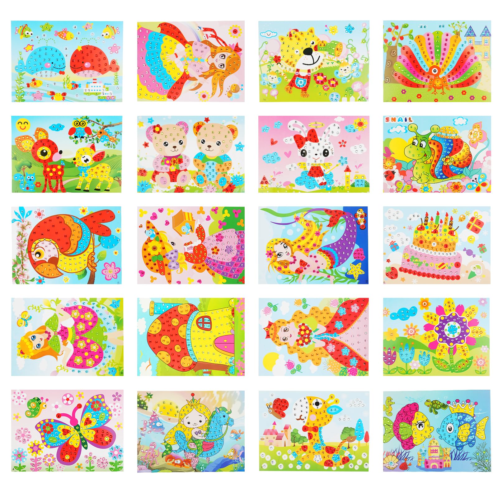 AUAUY Sticky Mosaic Picture Kit for Creating, 20PCS Mosaic Sticker Art Kits for Kids, Mermaid Mosaic Art Painting by Diamond Crystal Sticker, Toddler Hands DIY Arts & Crafts for Kids 3-8 Party Favors — image 1