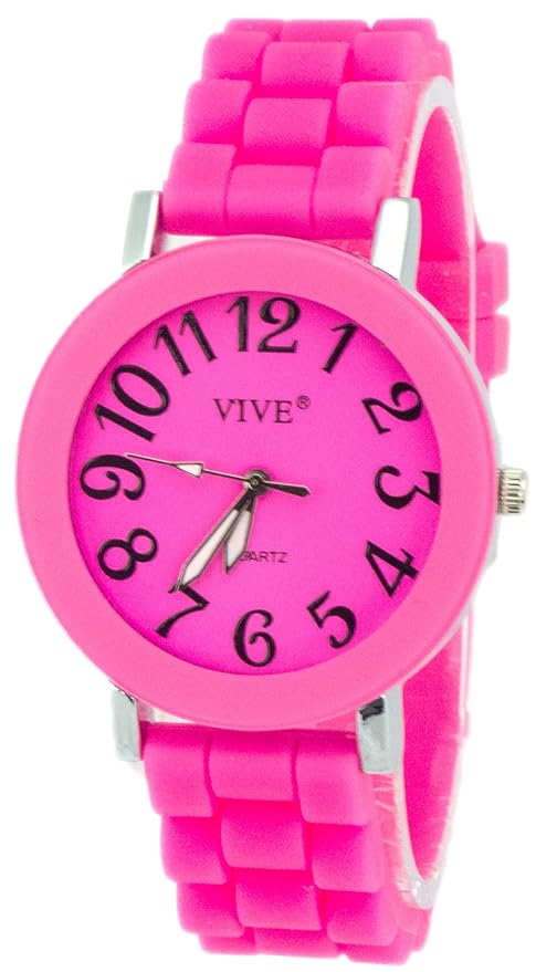 Einzigartige HOT SUN SUMMER TIME Edelstahl Armbanduhr in Grellen Pink Rosa mit Silikonarmband Color Edition Sommer Farben
