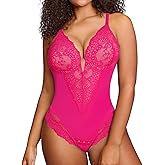Popilush Shapewear Bodysuit for Women Lace Corset Tops for Large Bust Tummy Control Low Back V Neck Thong Bodysuits