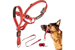 Zevey Dog Headcollar with Leash and Safety Strap Stops Heavy Pulling On The Leash Padded Reflective Head Halter for Small Medium Large Dogs Adjustable Head Harness for Training and Walking, (XL, RED)