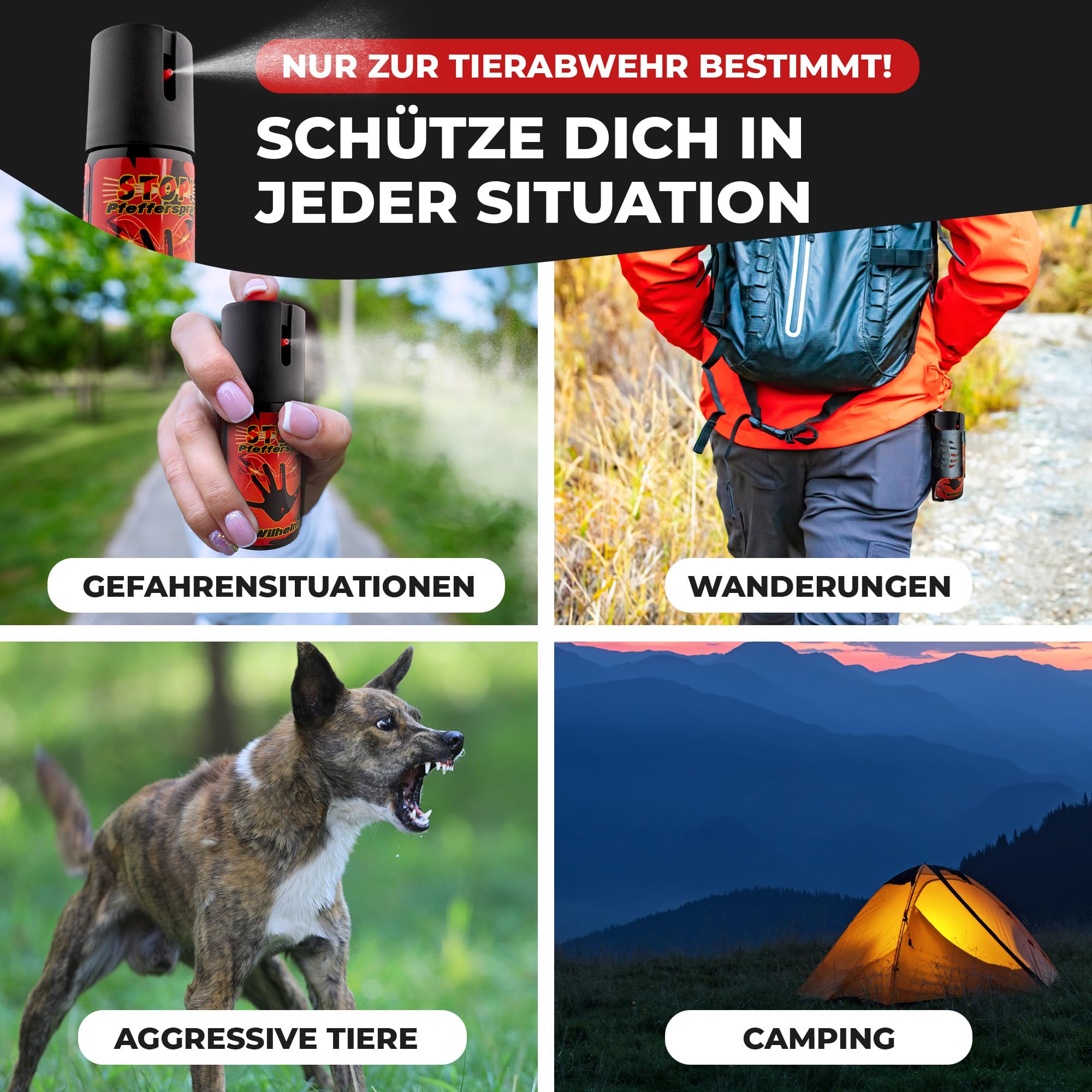 Wilhelm 2 x Pfefferspray 40 ml Tierabwehrspray – hochdosiert (ca. 2 Mio. Scoville) – zur Abwehr von Tieren mit Sicherungskappe und Gürtelclip frei verkäuflich in Deutschland 3