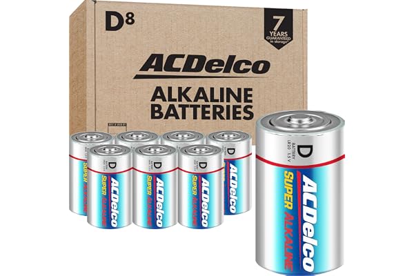 ACDelco 8-Count D Batteries, Maximum Power Super Alkaline Battery for Home and Office, 7-Year Shelf Life, Reclosable Packagin