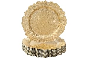 MAONAME Gold Charger Plates Set of 12, Reef Plate Chargers for Dinner Plates, Plastic Decorative Plates for Table Setting, Thanksgiving, Christmas