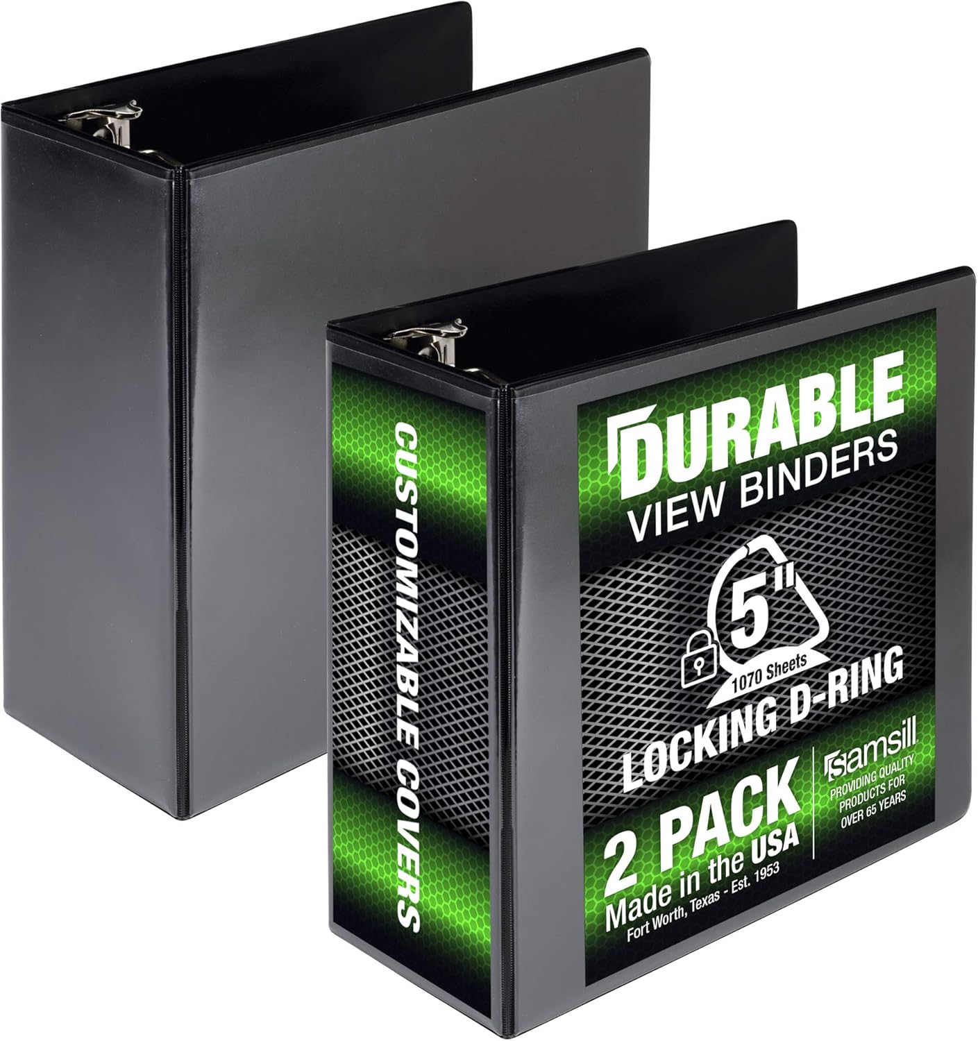 Samsill Durable 5 Inch Binder Black D-Ring Binder/Customizable Clear View Binder/Bulk Binder 2 Pack/Black 3 Ring Binder 5 inch (MP2X6400)