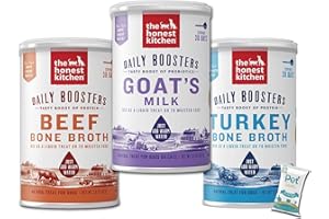 The Honest Kitchen (3 Pack) Probiotic Goat's Milk, Beef Bone Broth and Turkey Bone Broth Pet Food for Cats and Dog with 10ct Pet Faves Wipes