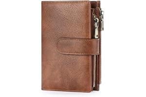 GOIACII Womens Wallets Rfid Credit Card Holder with 2 Zipper Pockets, 3 ID Windows Ladies Purse Leather