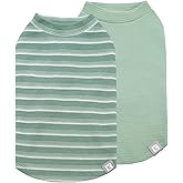 KYEESE 2Pack Waffle Dog Shirts for Small Dogs Stretchy T-Shirts Lightweight Tank Top Sleeveless Striped Vest Breathable Cat Tee, Medium, Green+Striped