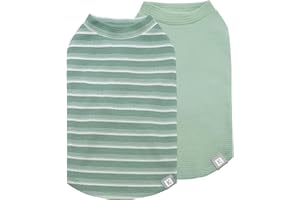 KYEESE 2Pack Waffle Dog Shirts for Small Dogs Stretchy T-Shirts Lightweight Tank Top Sleeveless Striped Vest Breathable Cat Tee, Medium, Green+Striped