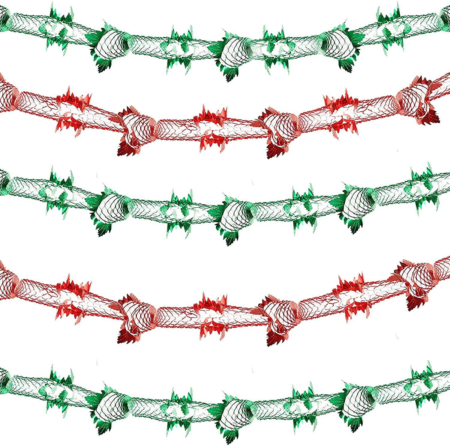 THE TWIDDLERS - 6 Christmas Foil Garland Hanging Tinsel Ceiling Window Decorations, 9ft/275cm, Assorted Xmas Colours Red and Green