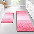 OLANLY Bathroom Rug Set 2 Piece, Soft Absorbent Microfiber Bath Rug Set, Non-Slip, Machine Wash Dry, Plush Shaggy Bath Mats for Bathroom (47"x20"+24"x16", Pink)