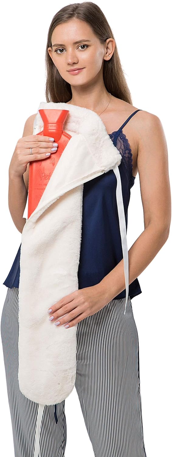 Peter Pan Long Hot Water Bottle, Hot Water Bottle with Soft Fur Cover, Holds 90 Fl Oz, BPA & Phthalates Free, High Rubber Content Holds Heat Better, Red: Health & Personal Care