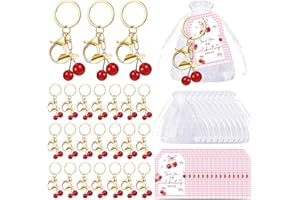 ZCPTZ 30 Sets Cherry Keychain Party Favors, Cherry Themed Gifts Bulk-Cherry Keyring with Thank You Cards & Organza Bags for B