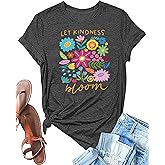 Womens Vintage Flowers Shirts Let Kindness Bloom Be Kind Floral Wildflowers Graphic Tee Casual Short Sleeve Tops