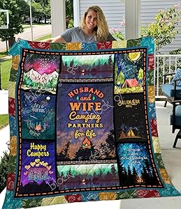 Husband and Wife, Camping Partners for Life Quilt TH677, Queen All-Season Quilts Comforters with Reversible Cotton King/Queen/Twin Size - Best Decorative Quilts-Unique Quilted for Gifts