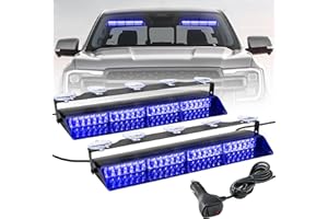 ELECHOI Blue 2 in 1 Police Emergency Dash Strobe Light Bar, Front/Rear 48LEDs Interior Windshield Visor Safety Flashing Warning Hazard Lights for Firefighter Law Enforcement Trucks Vehicles