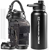 ONETIGRIS 32 oz Insulated Water Bottle with Straw - Tactical Stainless Steel Water Jug, Leakproof Thermos Wide Mouth Sport bottle with 3 Lids and Sleeve for Travel, Gym, Camping, Hiking