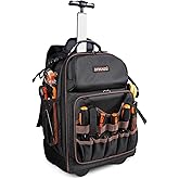 Tool Backpack with Wheels, 43 Pockets Rolling Tool Backpack Heavy Duty, Rolling Tool Bags for Men with Retractable Handle, 16