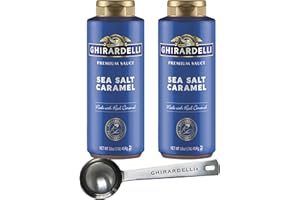 Ghirardelli Sea Salt Caramel Premium Sauce 16 oz Squeeze Bottle (Pack of 2) with Ghirardelli Stamped Barista Spoon