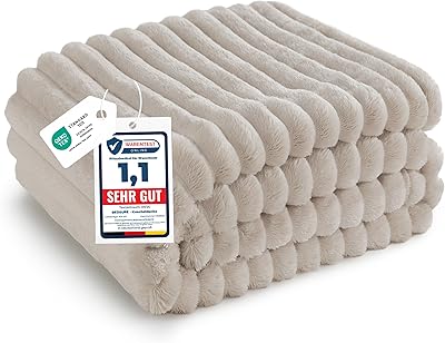 BEDSURE Kuscheldecke für Zimmer Deko - Wolldecke & Fleecedecke, Sofadecke, Weiche Warme Grobe Korddecke für Couch, Geschenke für Frauen, Tagesdecke, Beige, 150 x 200 cm