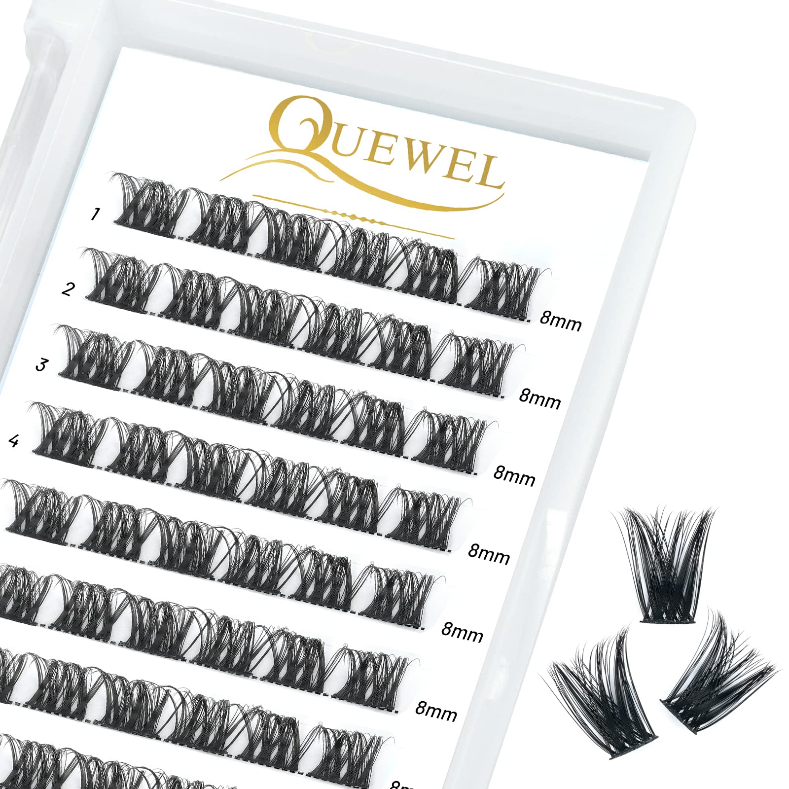 QUEWEL Individual C Curl Lashes - DIY Cluster Volume False Eyelashes, Soft & Light Segmented for Makeup Home Use (Honey01-C-8mm) — image 1