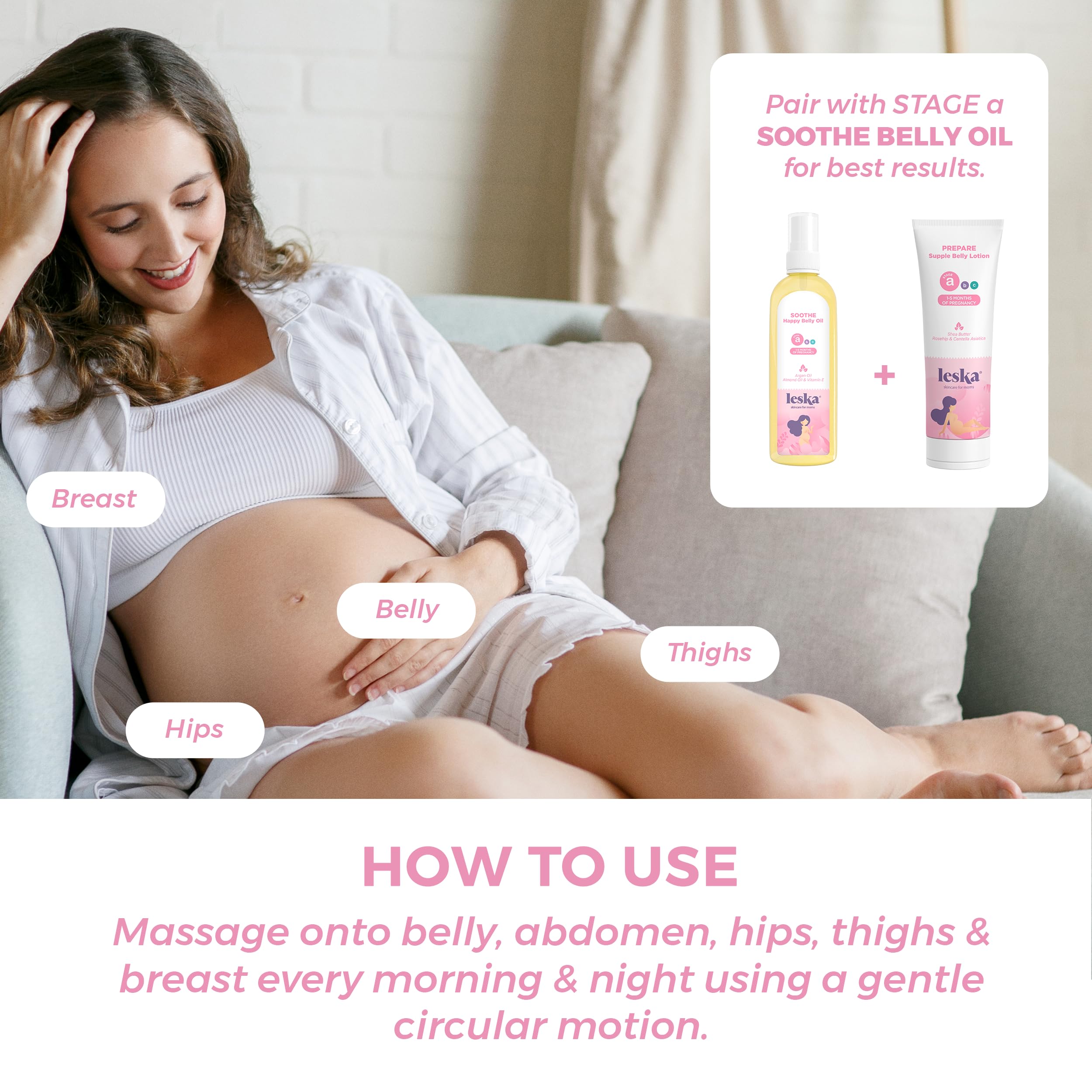 LESKA Maternity Hydrating Lotion | STAGE A: PREPARE Supple Belly Lotion (Pregnancy Months 1-5) | Part of a Complete 3 Stage Pregnancy Skin Care System | New Mom Gifts (4oz)