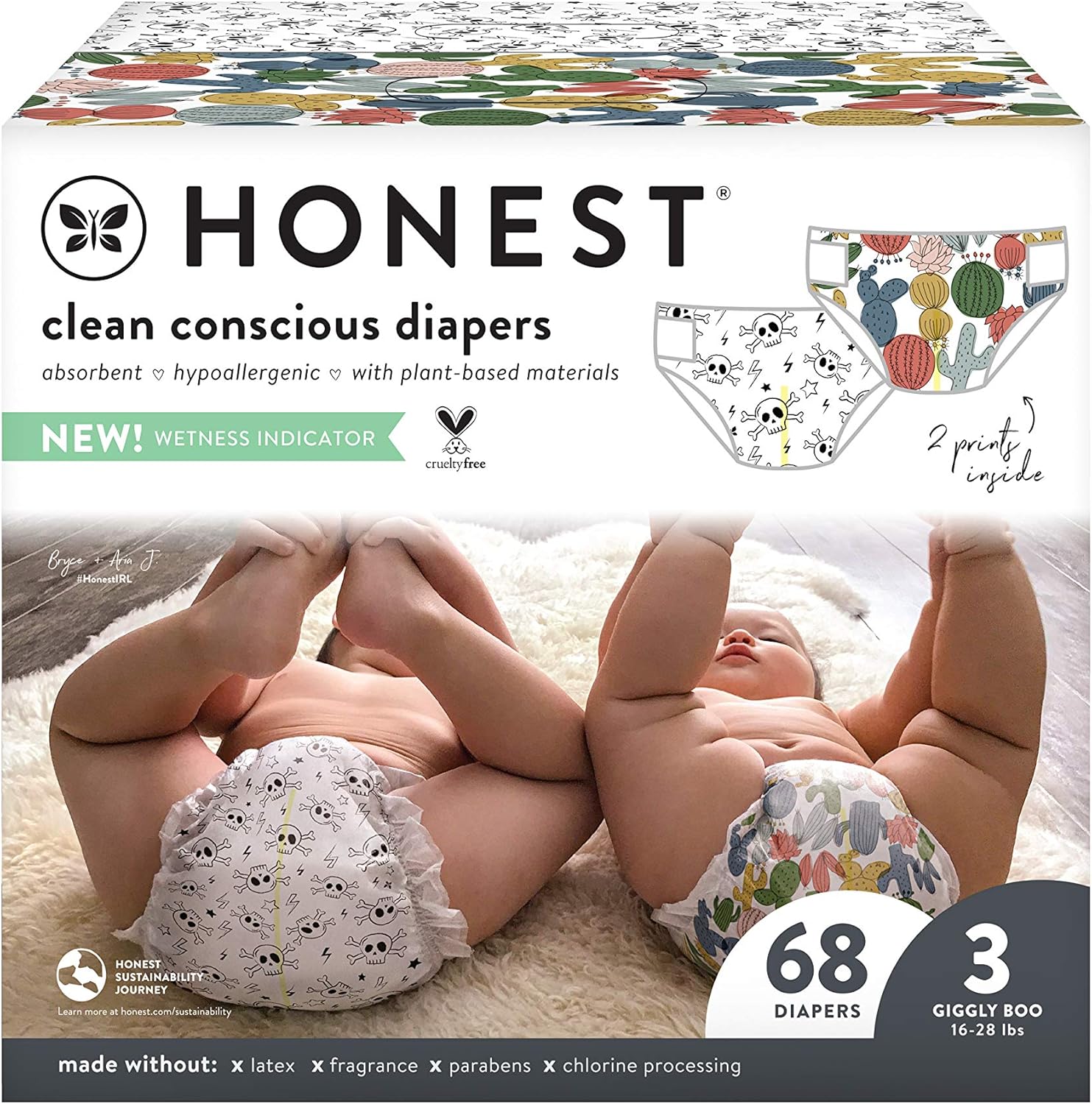 The Honest Company | Club Box | Clean Conscious Diapers | Cactus Cuties + Skulls, Size 3, 68 Count, packaging may vary: Health & Personal Care