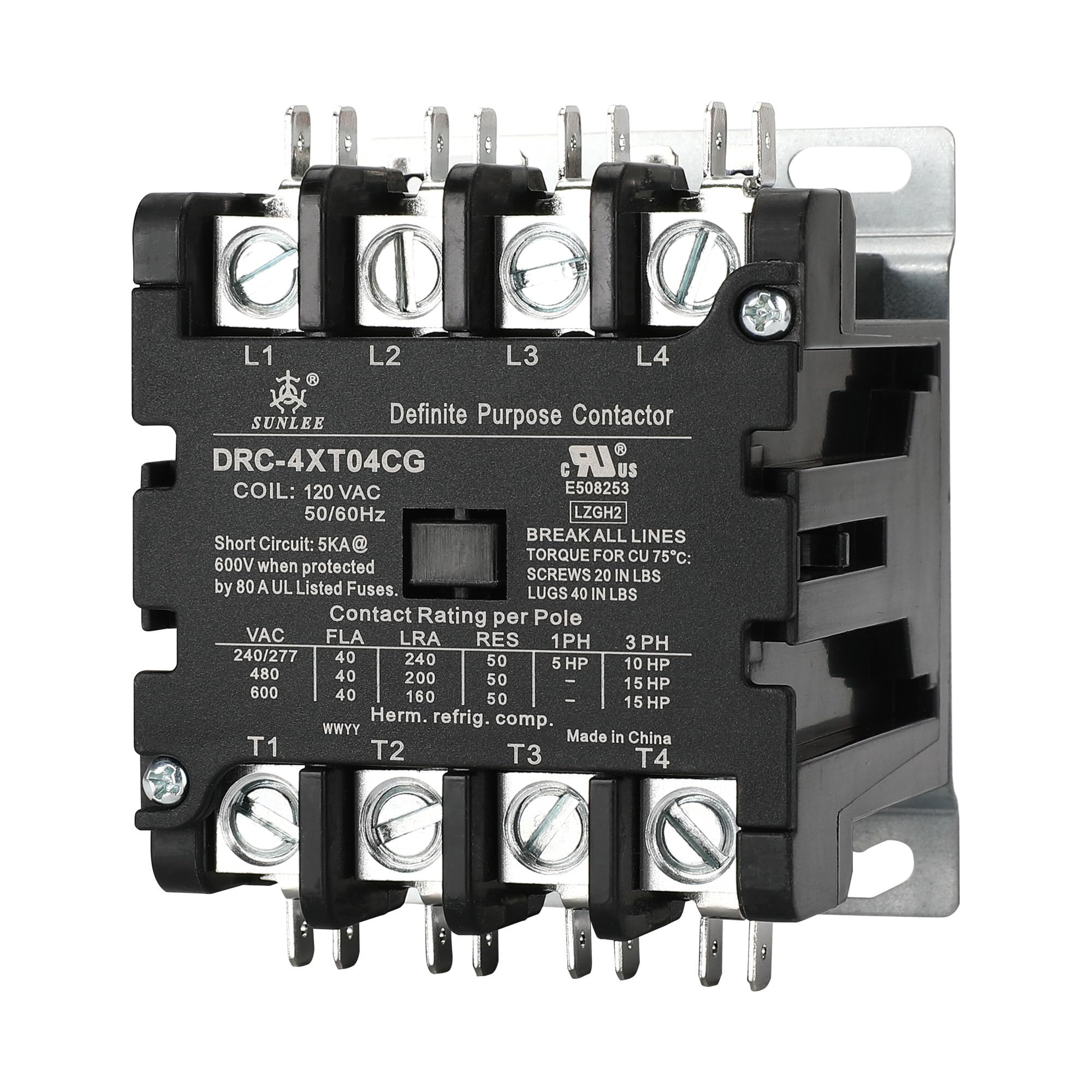 Photo 1 of SUNLEE 4 Pole 40 Amp 50 RES 120V Coil Contactor fits Siemens 42CF25AF Lighting Heating Refrigeration Contactor, UL Recognized & Approved for UL 60335