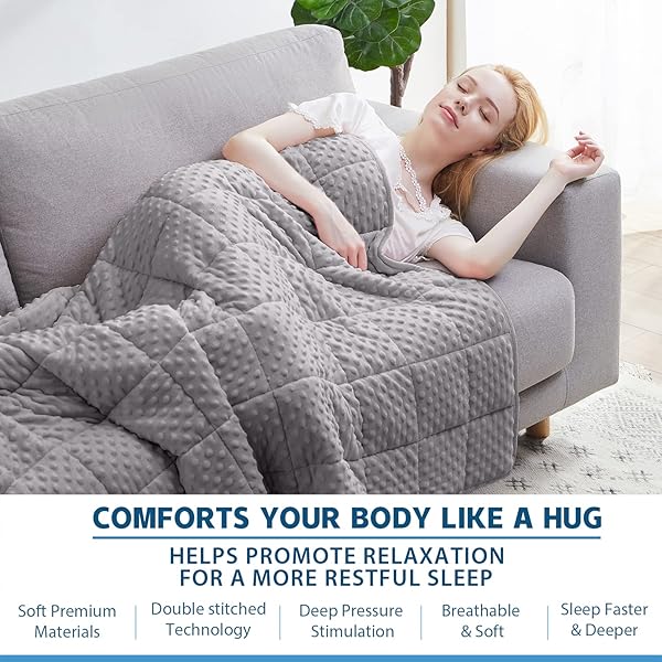 HULOO SLEEP WEIGHTED BLANKET TWIN 15LBS FOR ADULT(48″×78″,GRAY) BREATHABLE SOFT MINKY WEIGHTED THROW BLANKET FOR ALL SEASON,HEAVY BLANKET WITH PREMIUM GLASS BEADS