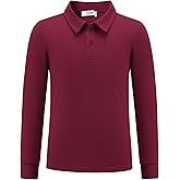 Arshiner Boys Long Sleeve Polo Shirt Performance School Uniform Pique Button Closure Shirt Size 5-12 Years