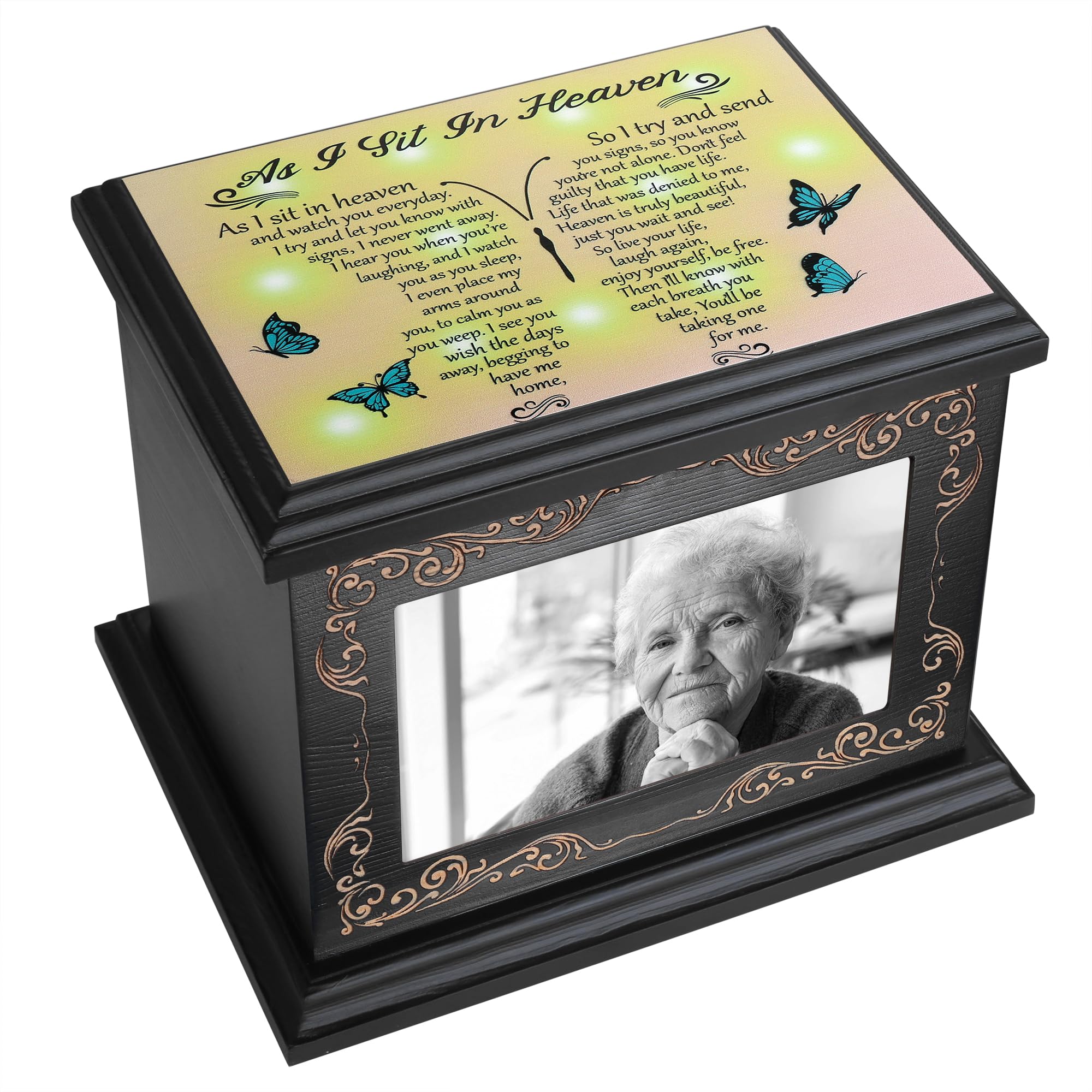 Photo 1 of Cremation Urns for Human Ashes Adult Male or Female, Funeral Memorial Urns for Ashes with Photo Frame, Wooden Urns Box and Casket for Men Women, Burial Urn for Adults Up to 200 IBS