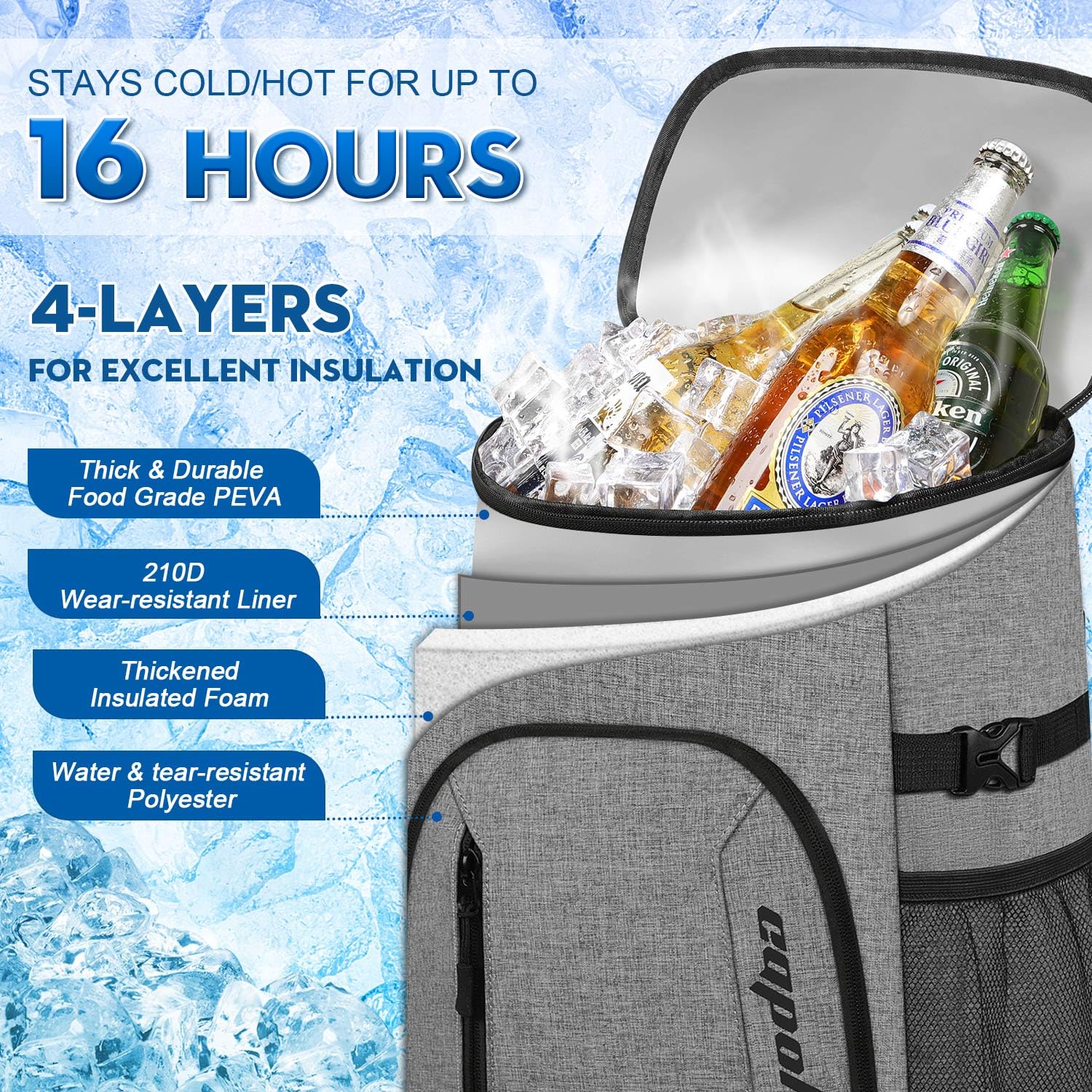 Capolo Cooler Backpack 30/45 Cans, Insulated Thermal Bag Beverage Soft Cooler Lunch Camping Travel Picnic Hiking for Men Women