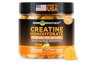 Inner Brightness Creatine Monohydrate Gummies for Men & Women 5000 mg, 3rd Party Tested, Creatine Chews for Muscle Growth, Strength & Energy Support, Sugar Free, Vegan, 120 Count, Mango Passionfruit