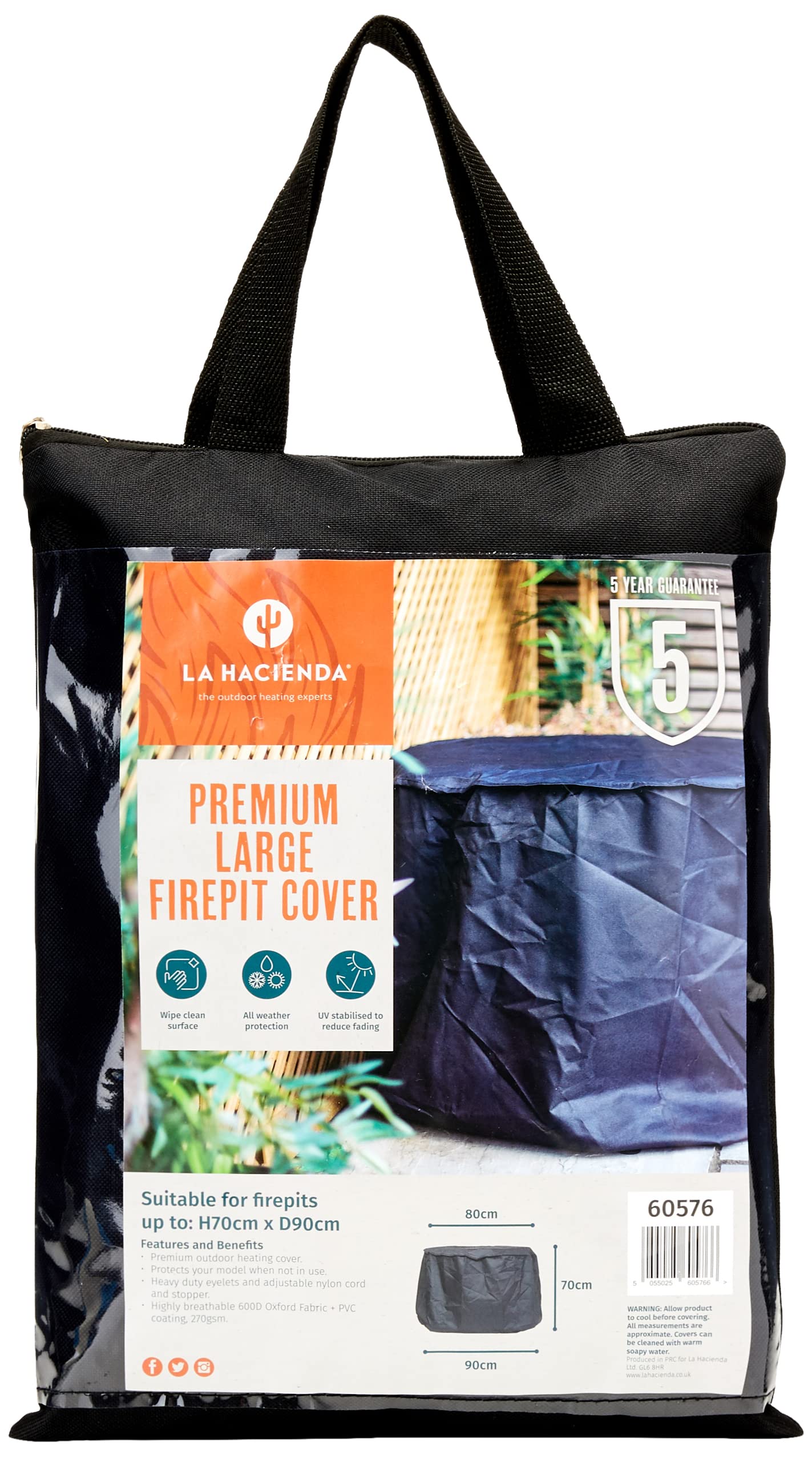 La Hacienda 60576 Premium Firepit Cover Large, Black, H70 x W80 x D90cm