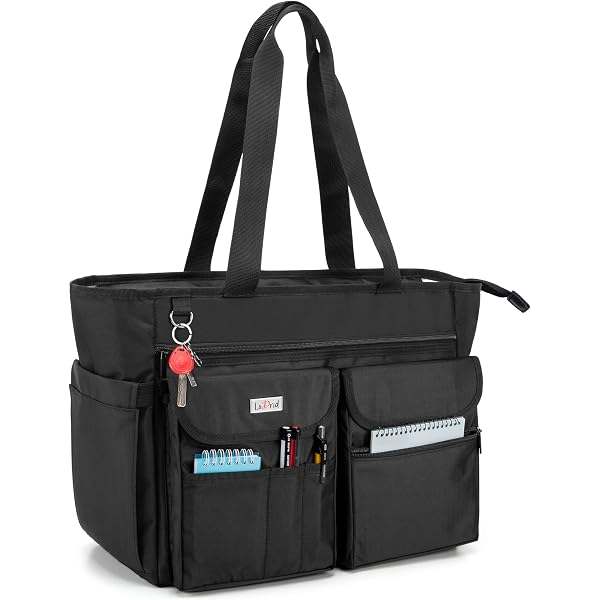 Sacoche Ordinateur Portable Enseignant - Sac Fourre-Tout Multi-Compartiments - Nylon Durable - Noir