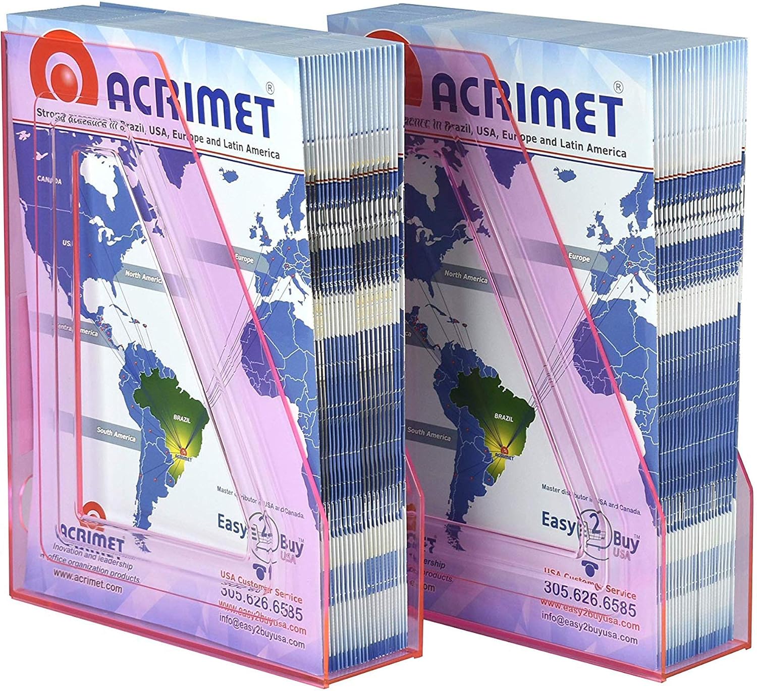 Acrimet Magazine File Holder Rack Organizer (Plastic) (Clear Pink Color) (2 Pack) - Image 4