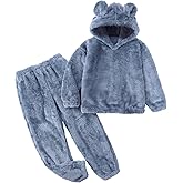 YKR Girls Fuzzy Pants Set Bear Ear Crop Hoodie Fleece Sweatsuit Two Piece Outfit Cute Fluffy Sweatshirt