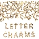 Beadthoven 52Pcs Full Rhinestone Letter Charms for Jewelry Making, Golden Alloy Alphabet Pendants Glitter Crystal A-Z Letter Dangle Earring Charms for DIY Crafts Bracelets Necklaces